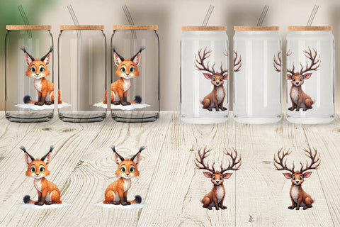 Glass Can Enchanted Winter Forest & Arctic Friends Sublimation artnoy 