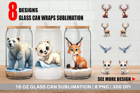 Glass Can Enchanted Winter Forest & Arctic Friends Sublimation artnoy 