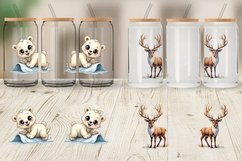 Glass Can Enchanted Winter Forest & Arctic Friends Sublimation artnoy 