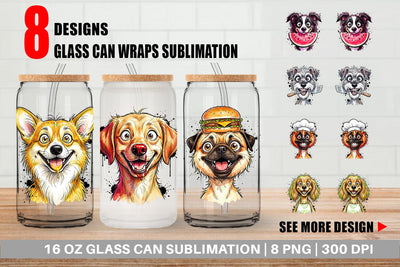 Glass Can Enthusiastic BBQ Dog Watercolor Sublimation artnoy 