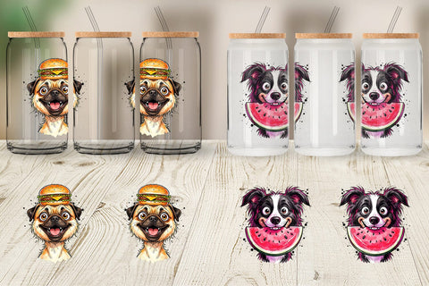 Glass Can Enthusiastic BBQ Dog Watercolor Sublimation artnoy 