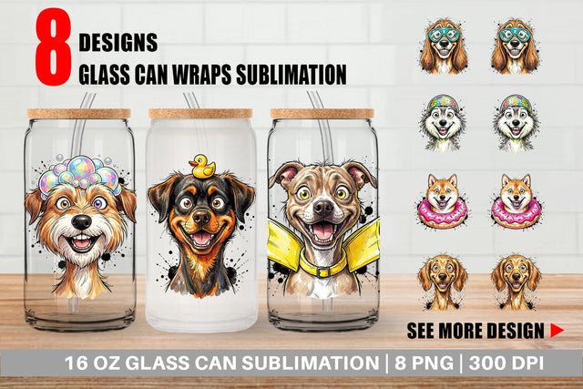Glass Can Enthusiastic Wet Dog Pool Party Sublimation artnoy 