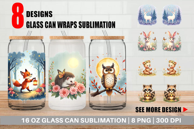 Glass Can Ethereal Forest Creatures Sublimation artnoy 