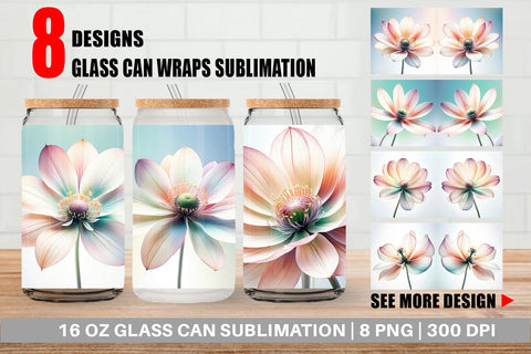 Glass Can Ethereal Pastel Flower Sublimation artnoy 