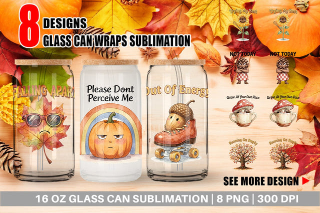 Glass Can Exhausted Autumn Groovy Sublimation artnoy 