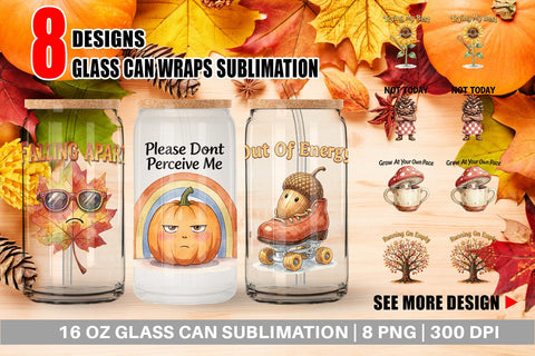 Glass Can Exhausted Autumn Groovy Sublimation artnoy 