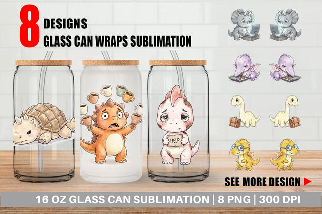 Glass Can Exhausted Office Dinosaur Sublimation artnoy 
