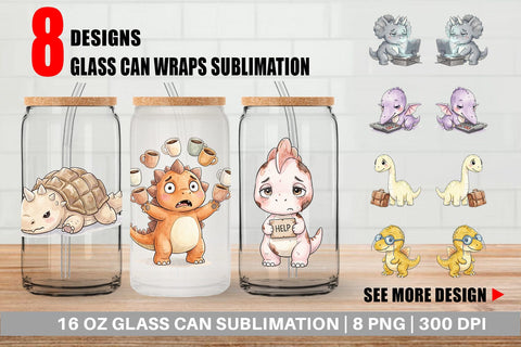 Glass Can Exhausted Office Dinosaur Sublimation artnoy 