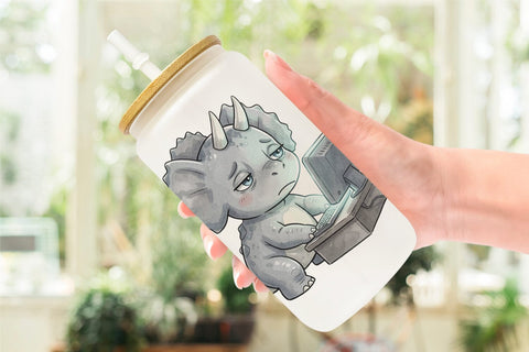 Glass Can Exhausted Office Dinosaur Sublimation artnoy 