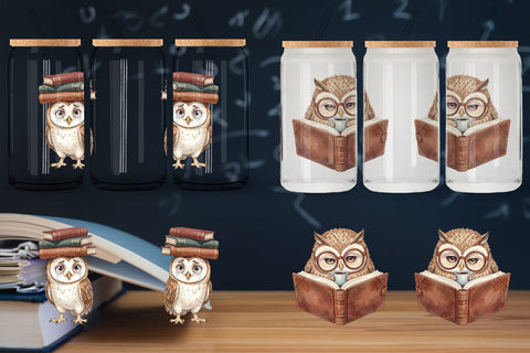 Glass Can Exhausted Owl Dark Academia Watercolor Sublimation artnoy 
