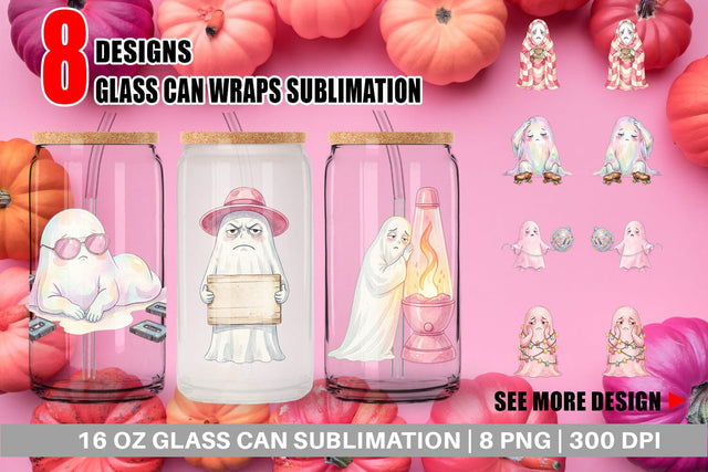Glass Can Exhausted Retro Ghost Pink Watercolor Sublimation artnoy 