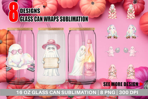 Glass Can Exhausted Retro Ghost Pink Watercolor Sublimation artnoy 
