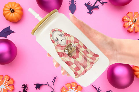Glass Can Exhausted Retro Ghost Pink Watercolor Sublimation artnoy 