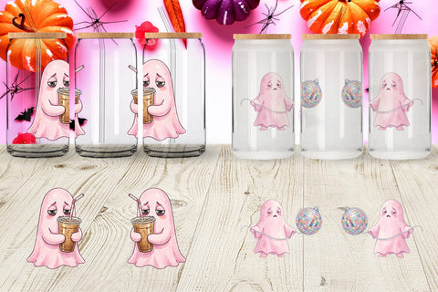 Glass Can Exhausted Retro Ghost Pink Watercolor Sublimation artnoy 