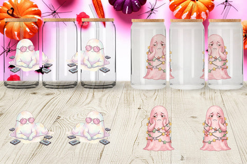 Glass Can Exhausted Retro Ghost Pink Watercolor Sublimation artnoy 