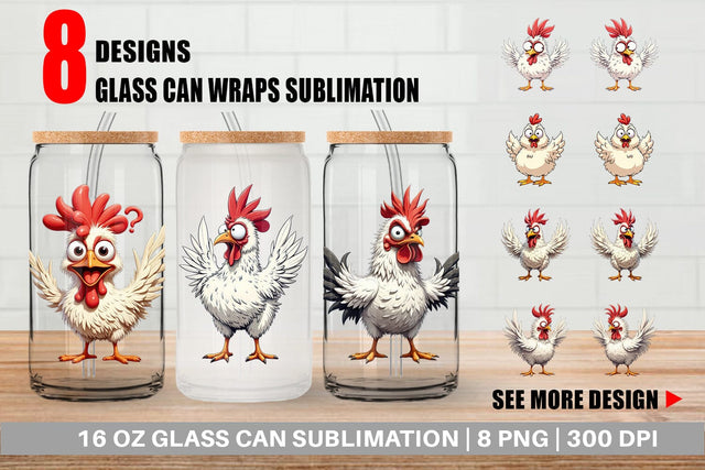 Glass Can Expressive Chicken Sublimation artnoy 