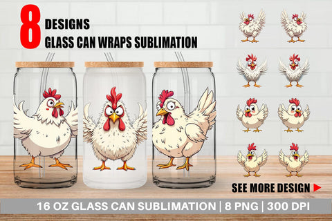 Glass Can Expressive Chicken Sublimation artnoy 