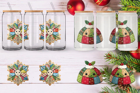 Glass Can Fabric Christmas Treat Patchwork Sublimation artnoy 