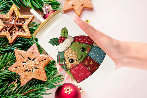 Glass Can Fabric Christmas Treat Patchwork Sublimation artnoy 