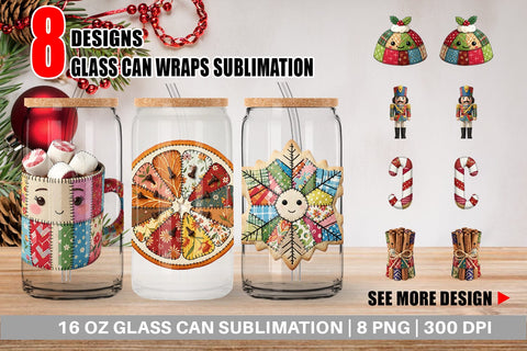 Glass Can Fabric Christmas Treat Patchwork Sublimation artnoy 