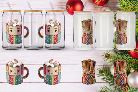 Glass Can Fabric Christmas Treat Patchwork Sublimation artnoy 