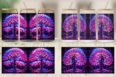 Glass Can Fantastic Pink Tree Life Sublimation artnoy 