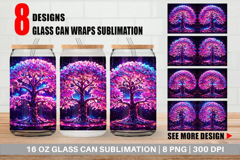 Glass Can Fantastic Pink Tree Life Sublimation artnoy 