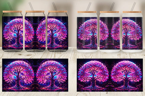 Glass Can Fantastic Pink Tree Life Sublimation artnoy 