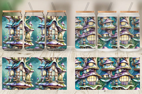 Glass Can Fantasy House Pattern Sublimation artnoy 