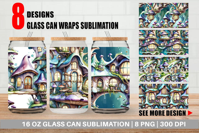 Glass Can Fantasy House Pattern Sublimation artnoy 