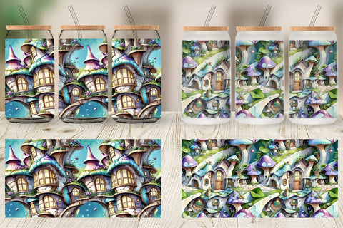 Glass Can Fantasy House Pattern Sublimation artnoy 