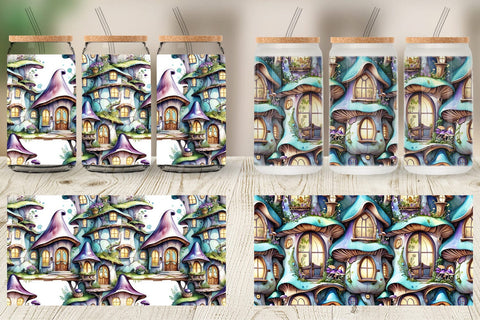 Glass Can Fantasy House Pattern Sublimation artnoy 
