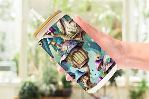 Glass Can Fantasy House Pattern Sublimation artnoy 