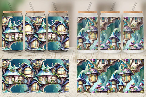Glass Can Fantasy House Pattern Sublimation artnoy 
