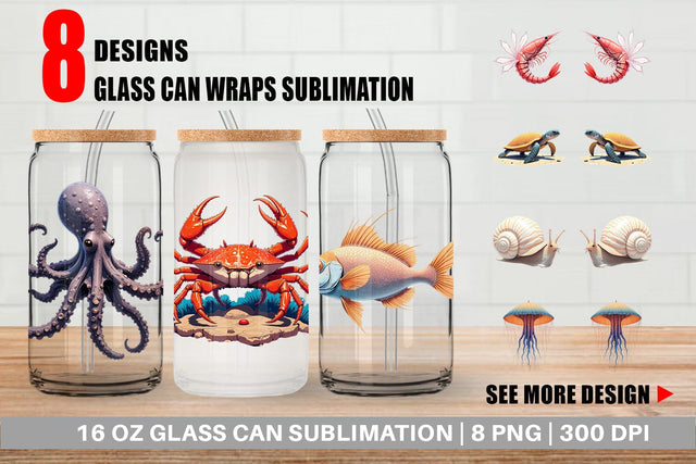 Glass Can Fantasy Sea Creatures Sublimation artnoy 