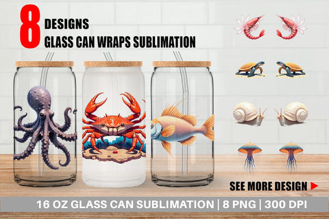 Glass Can Fantasy Sea Creatures Sublimation artnoy 