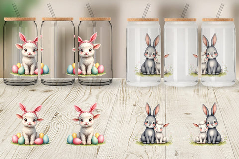 Glass Can Farmhouse Baby Animals Sublimation artnoy 