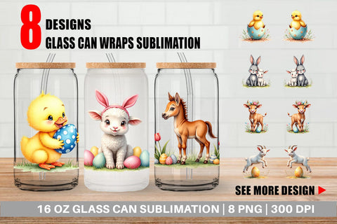 Glass Can Farmhouse Baby Animals Sublimation artnoy 