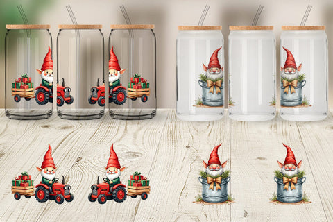 Glass Can Farmhouse Christmas Gnomes Watercolor Sublimation artnoy 