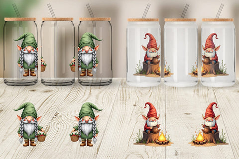 Glass Can Farmhouse Christmas Gnomes Watercolor Sublimation artnoy 