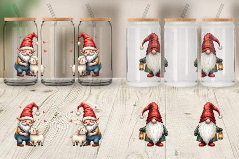 Glass Can Farmhouse Christmas Gnomes Watercolor Sublimation artnoy 