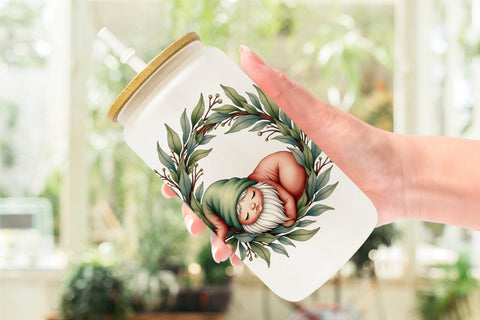 Glass Can Farmhouse Christmas Gnomes Watercolor Sublimation artnoy 