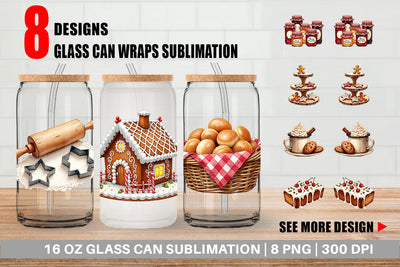 Glass Can Farmhouse Christmas Kitchen Watercolor Sublimation artnoy 