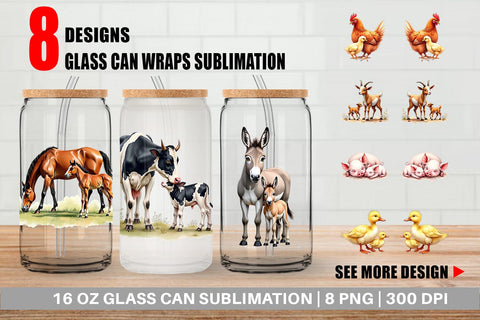 Glass Can Farmyard Babies Sublimation artnoy 