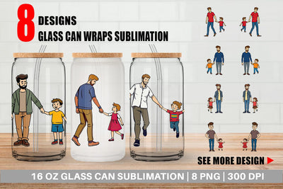 Glass Can Father and Child Sublimation artnoy 