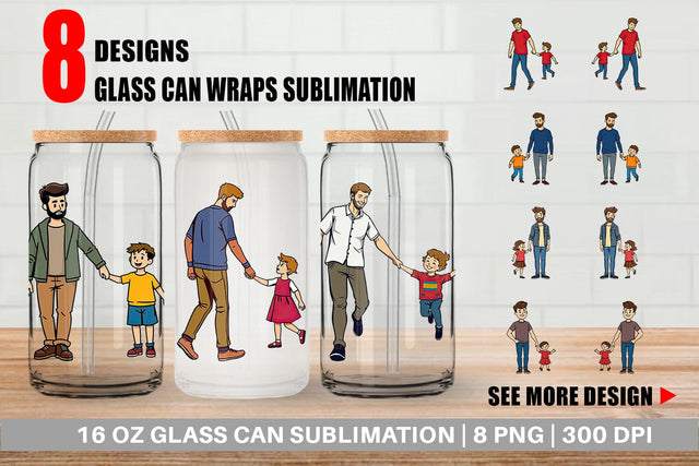 Glass Can Father and Child Sublimation artnoy 