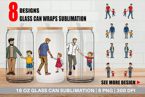 Glass Can Father and Child Sublimation artnoy 