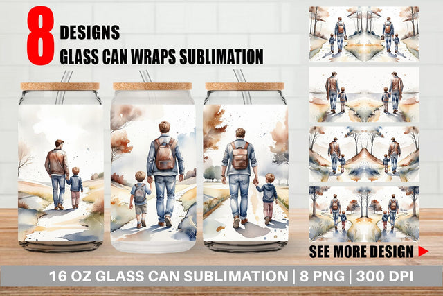 Glass Can Father Day Watercolor Sublimation artnoy 