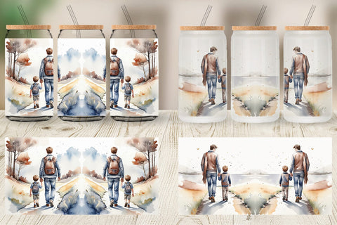 Glass Can Father Day Watercolor Sublimation artnoy 