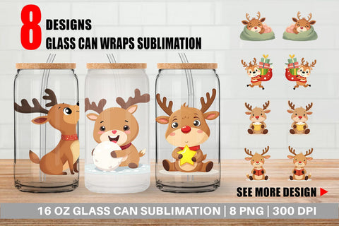 Glass Can Festive Baby Rudolf Sublimation artnoy 